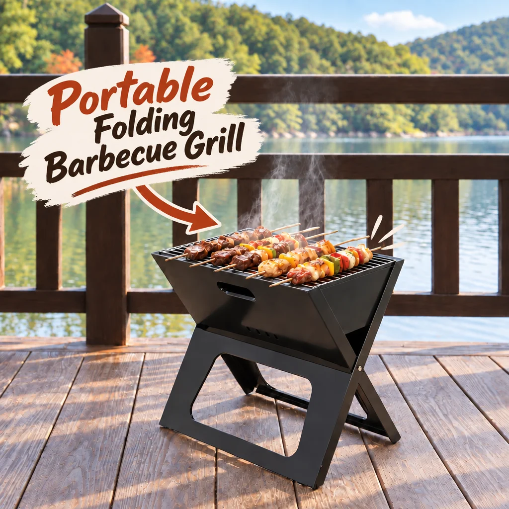 Portable Folding Barbecue Grill with Ventilation Design for 3-5 People Evenly Heated Essential for Camping and Picnicking