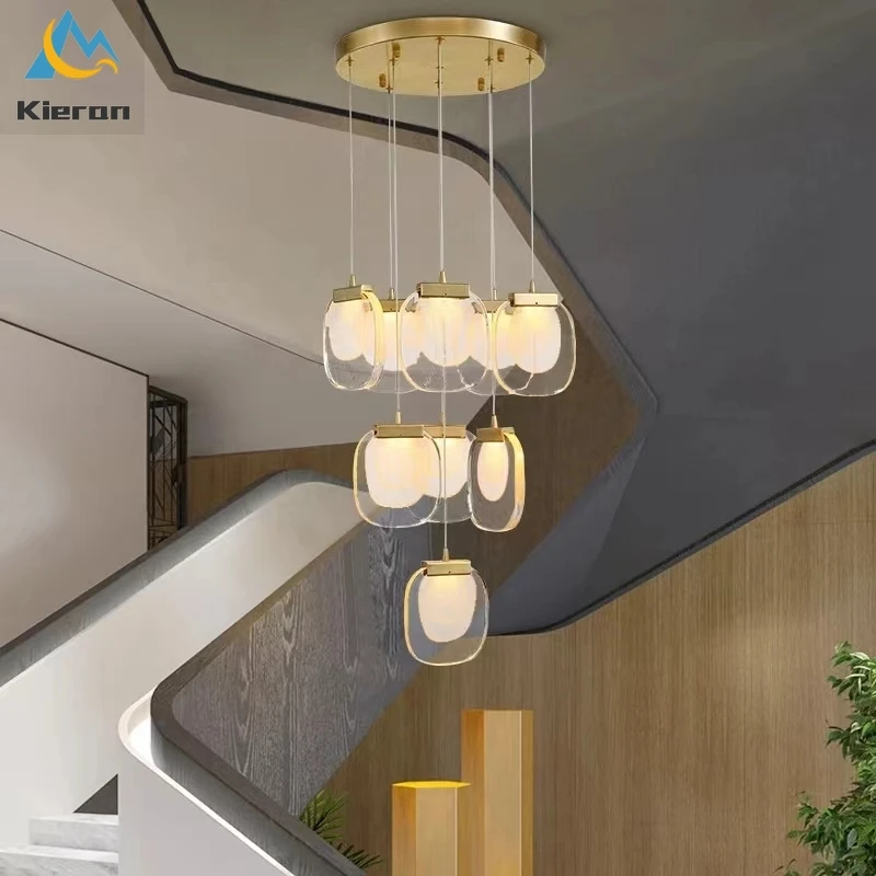 Nordic Modern Crystal Block LED Chandelier Bedroom Study Restaurant Bedside Pendant Lamps Living Room Decor Glass Pendant Lights