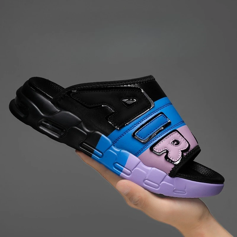 

Новые летние мужские модные повседневные тапочки на толстой подошве с одним словом, повседневные уличные сандалии очень большого размера, трендовые