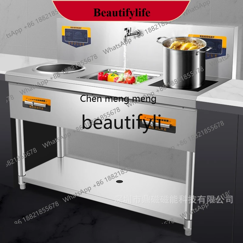 AB02 Commercial Induction Cooker for Canteen Kitchen High Power 15KW Double Head Flat Concave Combination Electric Stir-fry Stov