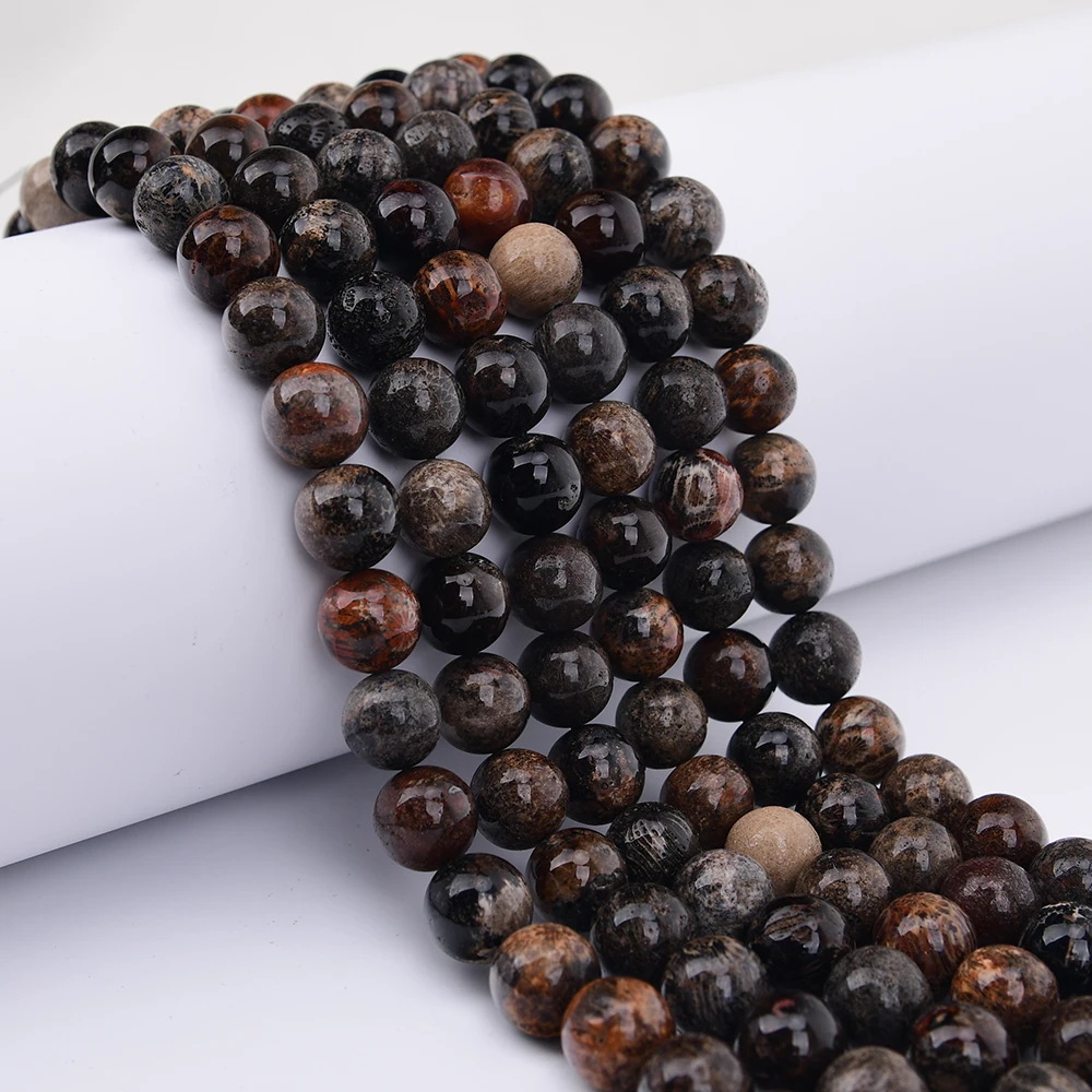 APDGG 16mm Natural Mix Black Chrysanthemum Stone Coral Jade Smooth Round Loose Beads 15.2'' Jewelry Making DIY