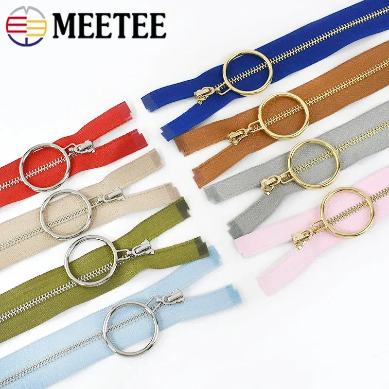 2/5pcs Meetee 3# 40/50/60/70cm Metal Zippers Open-end Zip Closure for Sewing Bags Jacket Clothes Zipper Repair Kit DIY Accessory