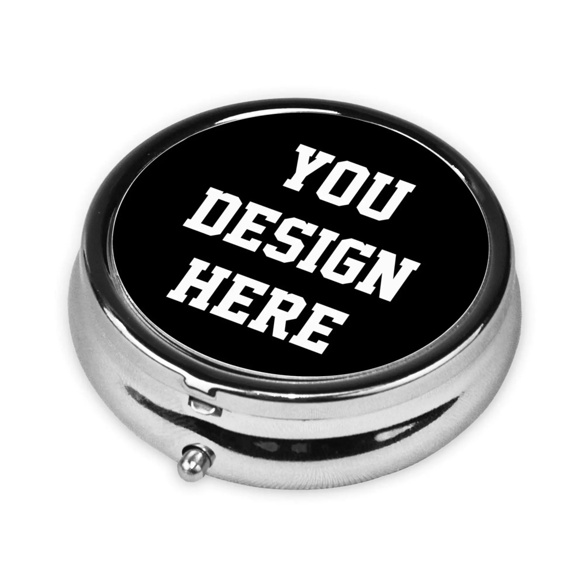 Custom Round Pill Box Personalized Pill Case Pocket Medicine Tablet Holder Organizer Case Portable Metal Medicine Container