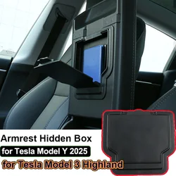 for Tesla Model 3 Highland 2024 Armrest Hidden Storage Box ABS Interior Accessories Gadgets Organizers Case Model Y Juniper 2025