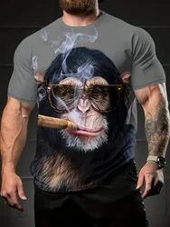 Men Novelty Smoking Gorilla Pattern 3D Print T-Shirt Sports Crew Neck Short Sleeve Tee Casual Summer Oversized T-Shirt Clothes
