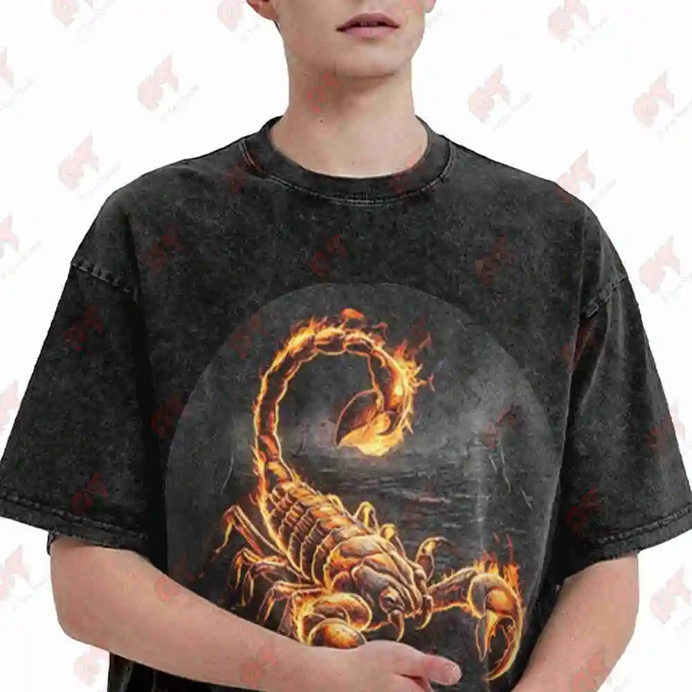 Scorpion Arachnid Fiery Scorpio Vintage Washed Tee Pure Cotton T-Shirt