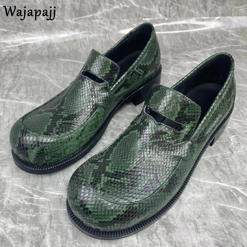 Classic Style Big Head Men's Leather Shoes Round Toe Anti-Slip Man's Green Black Spring Autumn Slip On Casual Leisure Shoes