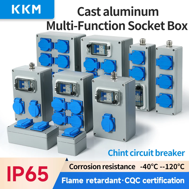Outdoor Waterproof 250V 16A EU Multi-Function Socket Box Wall Mounted Cast Aluminum Electric Car Charging Box with CHINT Breaker