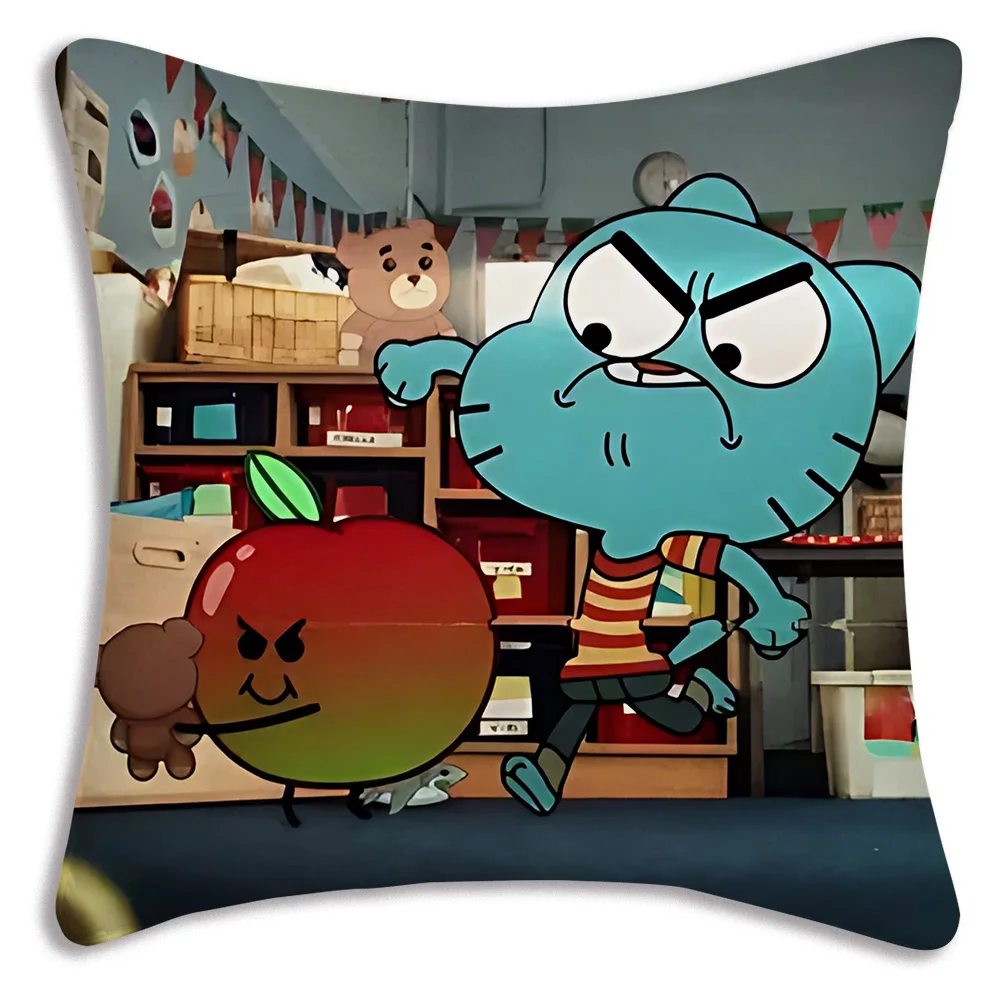 Cartoon Gumball Amazing World Pillow Covers Cartoon Sofa Decorative Home Double-sided Printing Short Plush Cute Cushion Cover