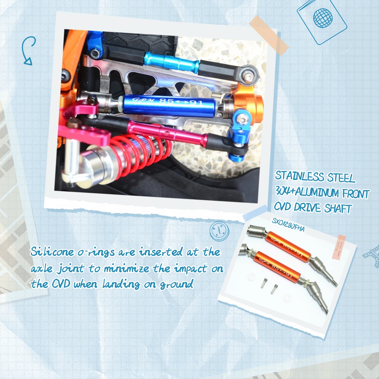 

GPM Stainless Steel 304+Aluminum Front Cvd Drive Shaft For TRAXXAS 1/7 XO-01