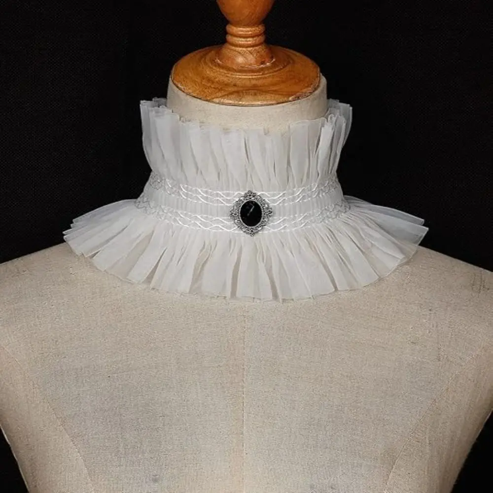 Neck Jewelry Ruffle Gothic Collar Black White Gem Decorated Lace Jabot Collar Victorian Style Cosplay Collar Renaissance Fairs