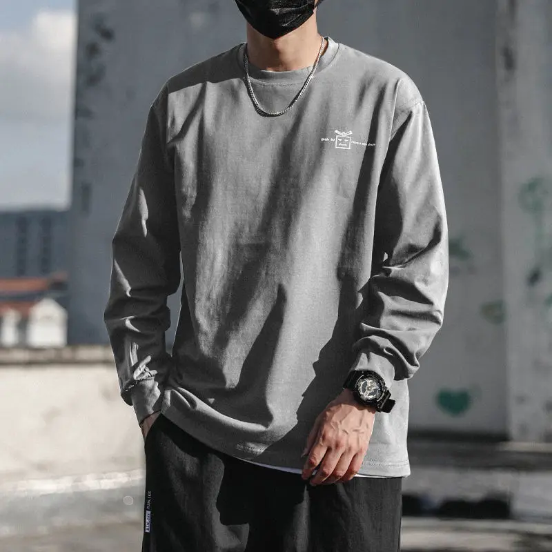 Spring Autumn Men's New Pullover O-Neck Spliced Printed Letter Fashion Solid Color Loose Casual