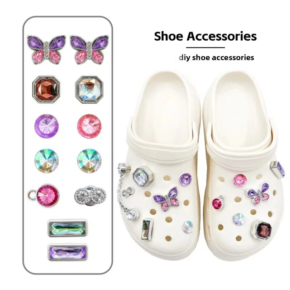 

13PCS Summer Shoe Charms Set Accessories for Sandals Clogs Shoe Buckle Colorful Diamond Butterfly Chain DIY Shoes Decorations