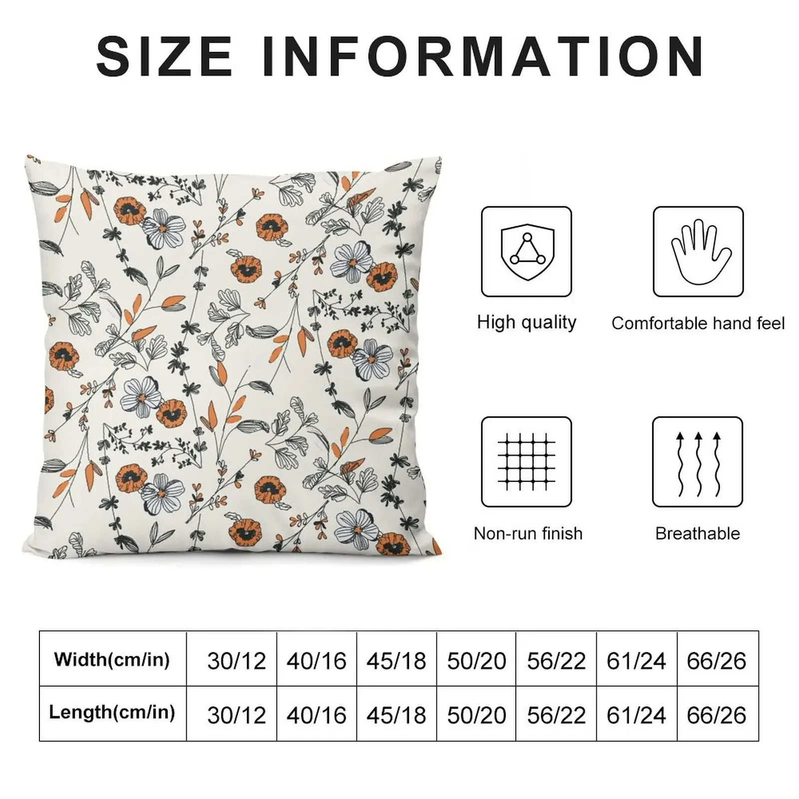 Orange Flower Pattern Throw Pillow Decorative Sofa Cushions Sofa Cushion Sofa Decorative Covers pillow