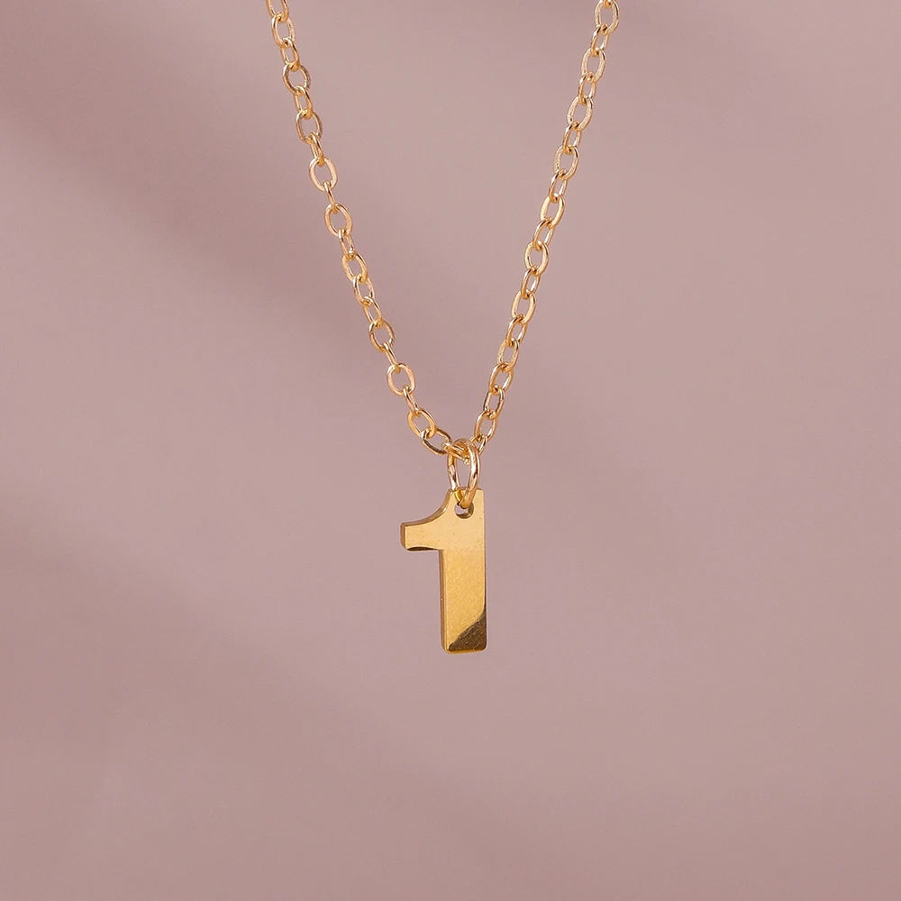 Aihua Mode Glück Initial Nummer 0-9 Anhänger Halskette für Frauen Männer Paar Einfache Arabische Ziffern Halskette Persönlichkeit schmuck – Detail 19