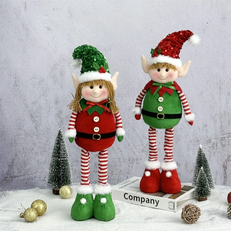 Christmas Elf Doll with Extendable Legs, Cute and Fun Christmas Table Decoration for Family Vacation Parties, Home Decor