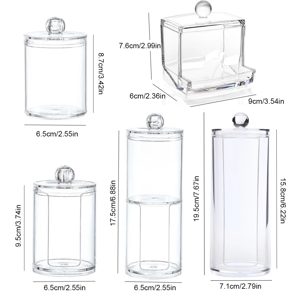 Acrylic Storage Box Bathroom Jar Makeup Organizer Cotton Pad Jewelry Empty Container With Bamboo&Transparent Lid Cosmetics Tool