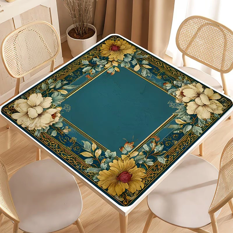 VIKAMA Vintage Golden Peony Crystal Velvet Mahjong Mat Silent Non Slip Soft Foldable Poker Domino Home Decor