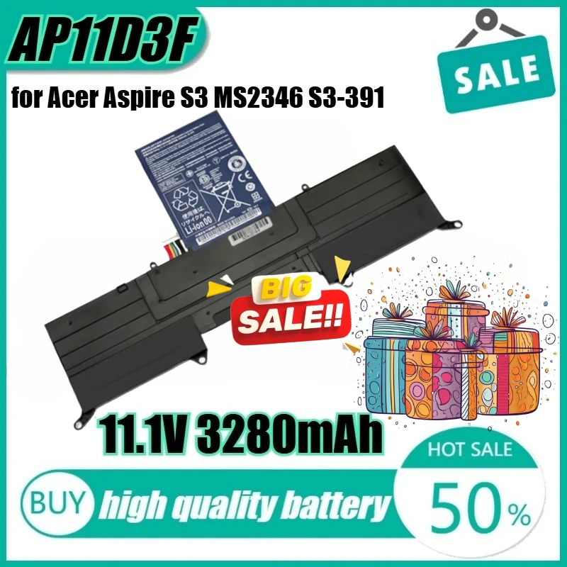 

New AP11D3F 11.1V 36.4Wh 3280mAh AP11D3F Laptop Battery for Acer Aspire S3 MS2346 S3-391 S3-951 AP11D4F