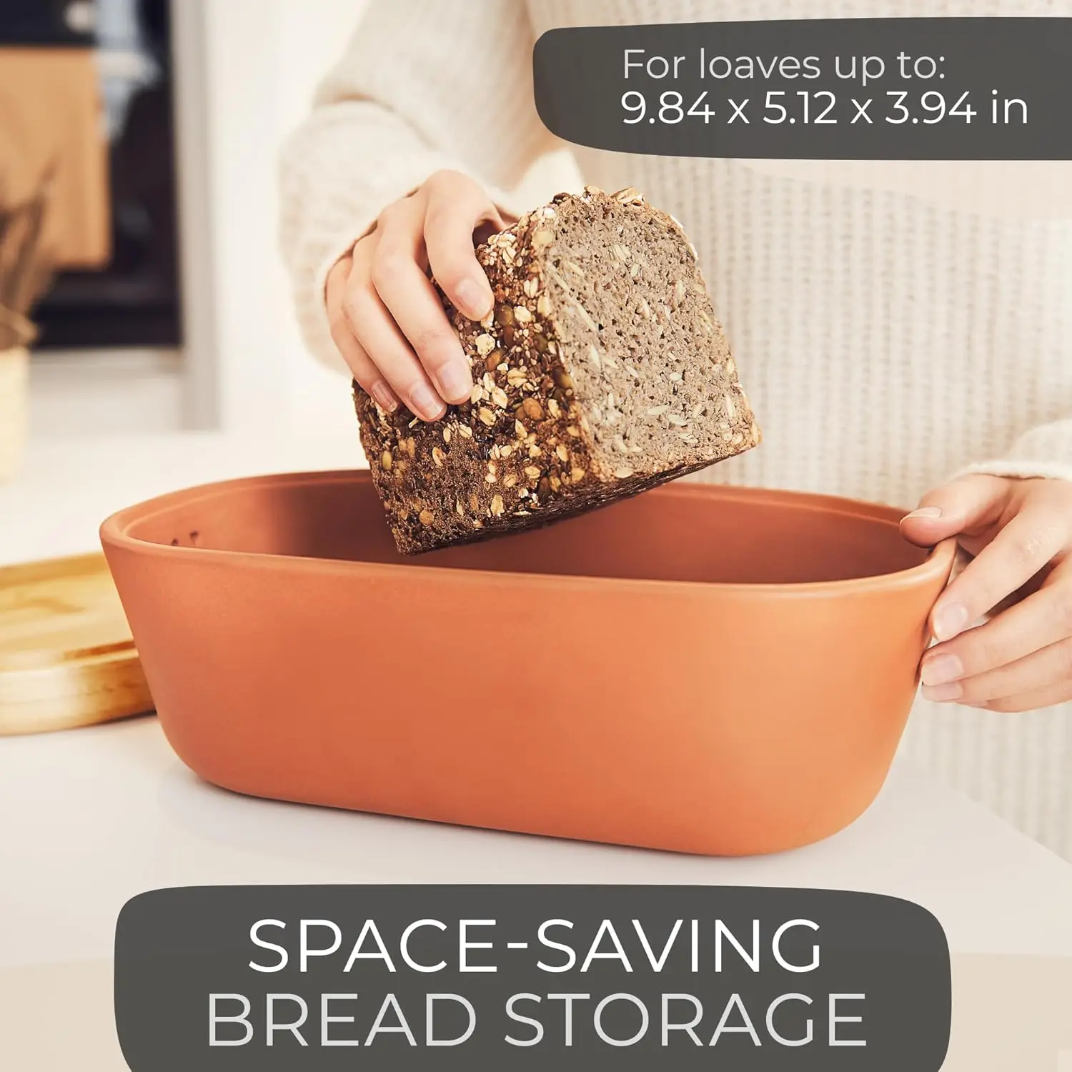 Breathable Terracotta Bread Box (9.8x5.1x3.9 inches) - Keeps Bread Fresh Longer for Kitchen Countertop