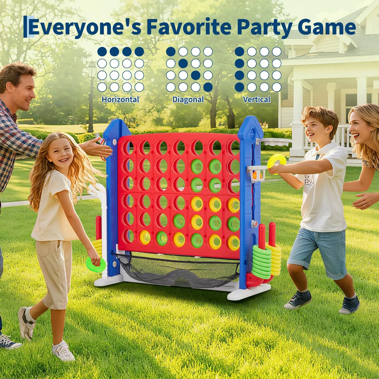 3.5ft Giant 4-in-a-Row Floor Game Set, 4-in-1 Jumbo Connect Game with 3-Level Height Adjustable Stand, Includes Golf, Basketball & Ring Toss, Portable Carry Bag for Indoor & Outdoor - view 7