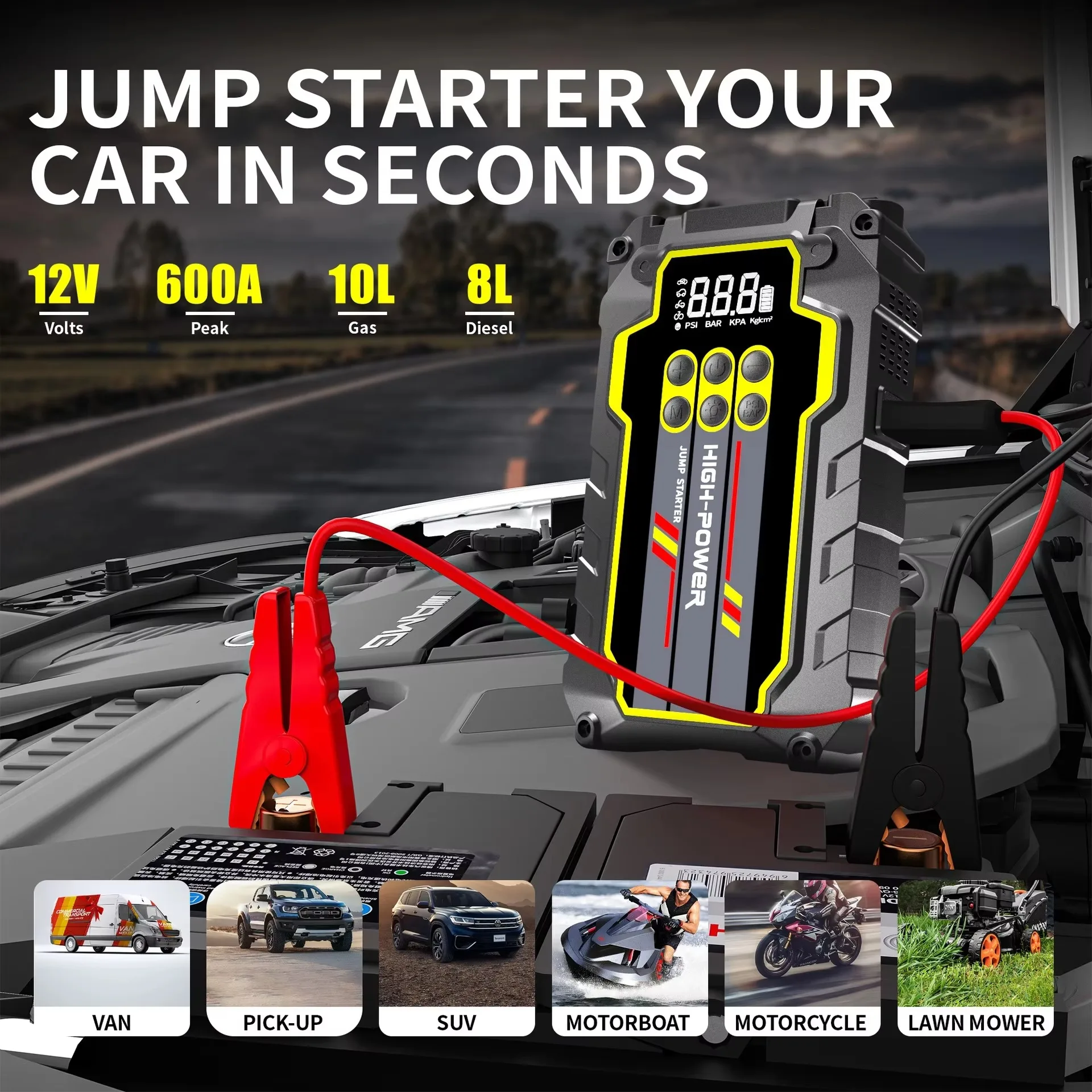 4 In 1 600A Portable Jump Starter Power Bank 150PSI Air Pump Booster Car Battery 12V Car Battery Starter Powerbank