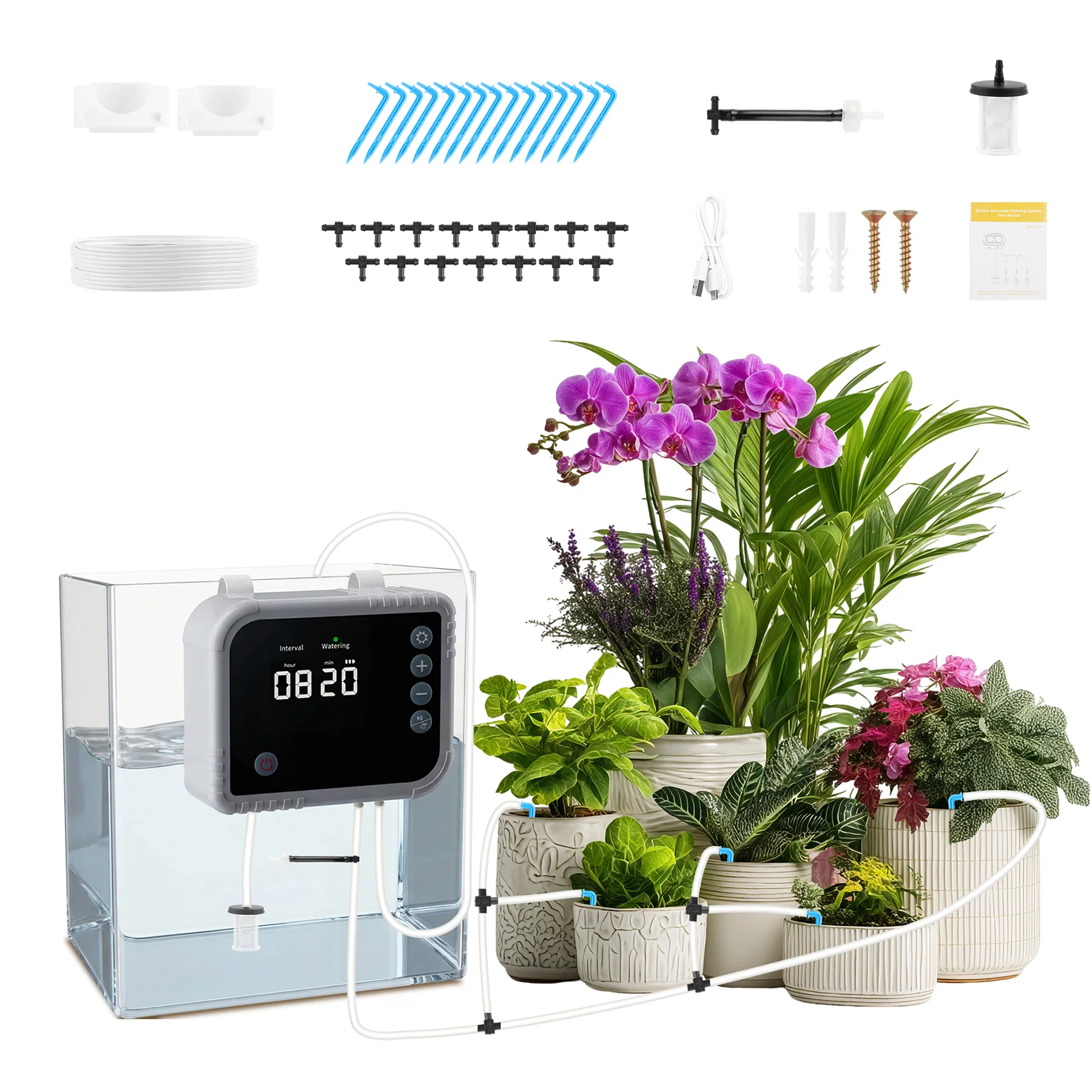 Forever Speed Automatische Bewässerungssystem Indoor 350 Bewässerungsmodi für 15 Topfpflanzen, 2200 mAh Wiederaufladbar Automatisches Tropfbewässerungssystem für Indoor, Balkon