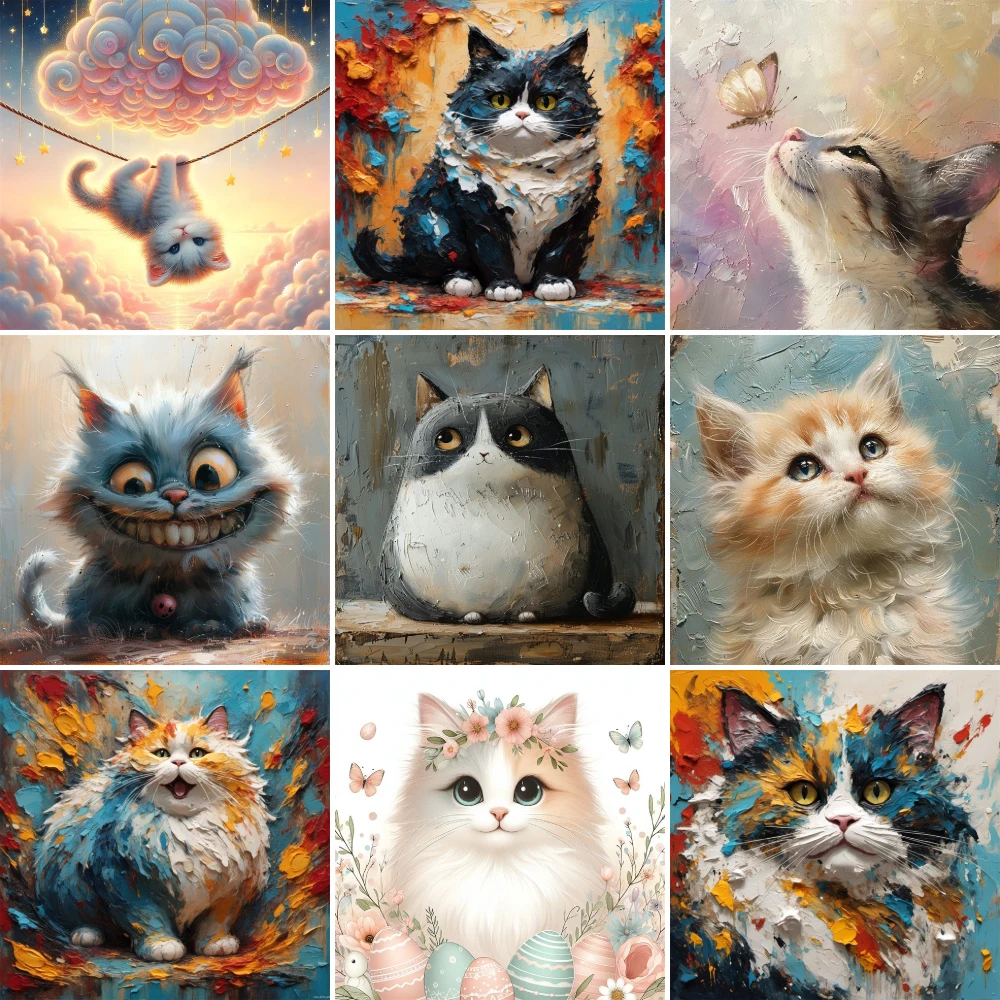 Animal Pet Cat Printed Water-Soluble Canvas Cross-Stitch Embroidery Kit Hobby Craft Handicraft Knitting Needle Mulina Package