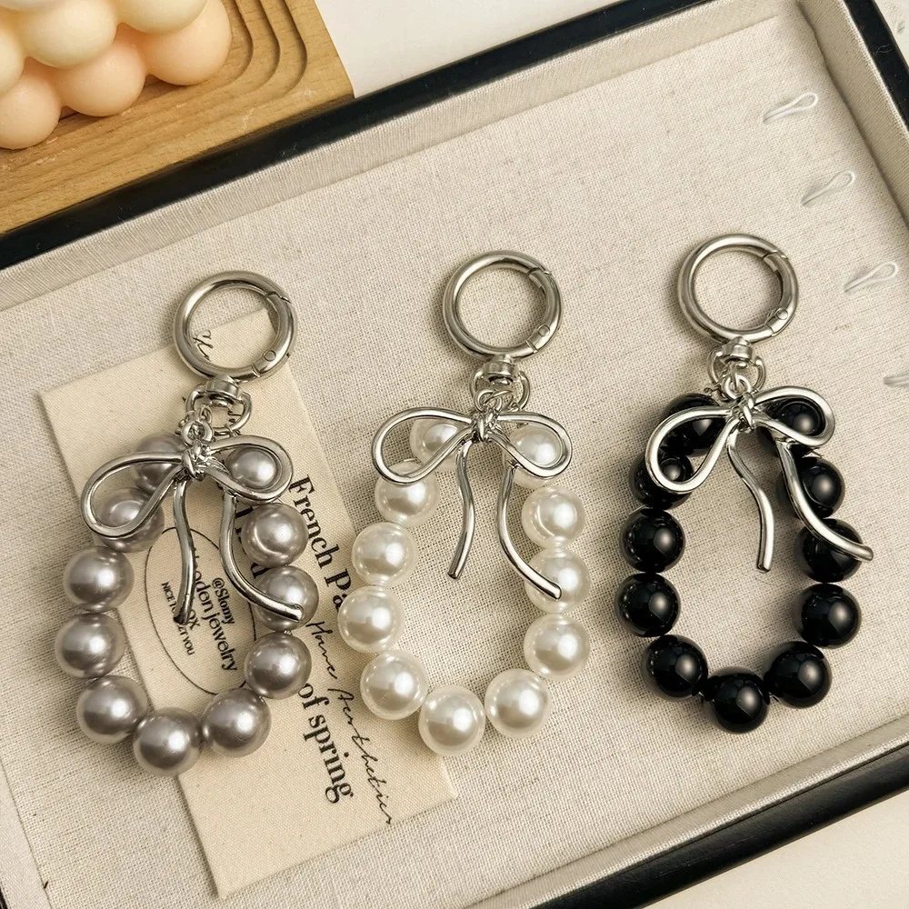 

Exquisite Beautiful Beads Bowknot Keychains Phone Accessories Imitation Pearl Bag Pendant Accessories Metal Bead Key Chains New