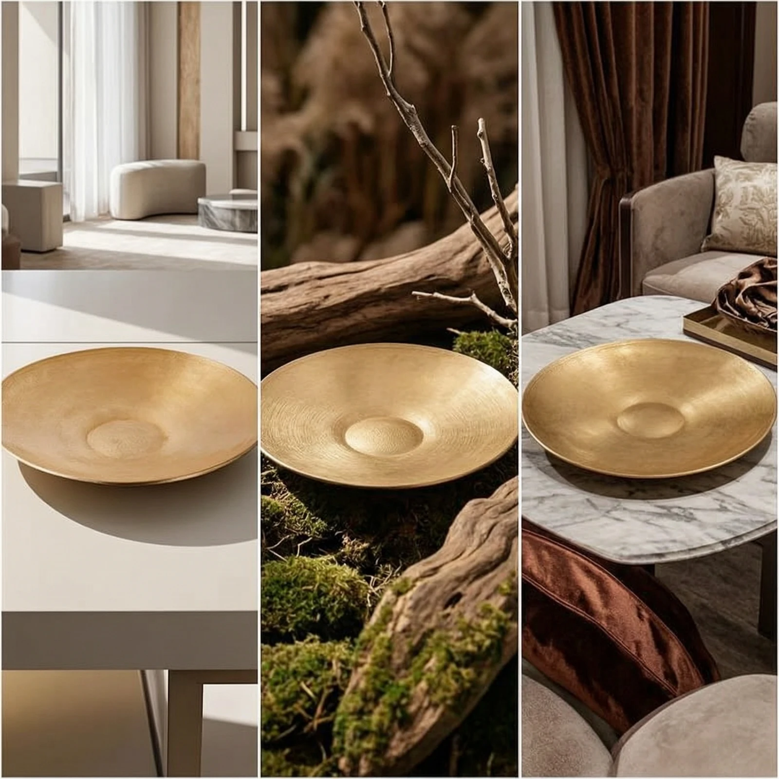 Metal Tray Antique Gold Aluminum Tray Platter Decorative Artisanal for Tabletop, Console Table