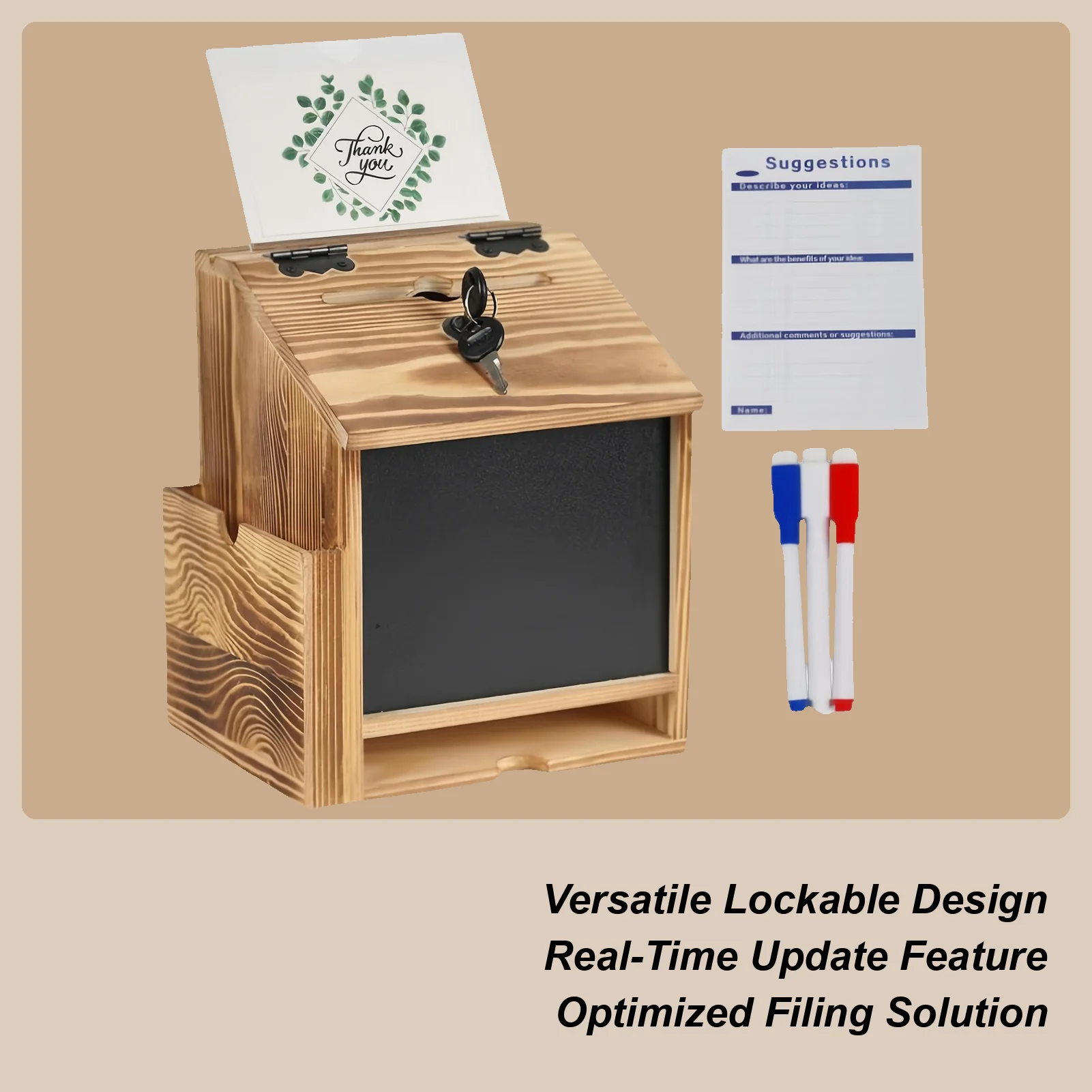 Wooden Suggestion Box With Lock Wooden Money Coin Storage Tool Tips Collection Donation Bucket For Cafe School Restaurants Bar