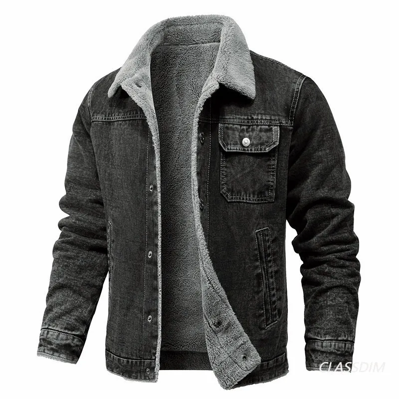 Men Winter Black Denim Jackets Fleece Warm Coats Good Quality Male Casual Winter Jackets Outwear Casual Coats Winter Clothes 4XL