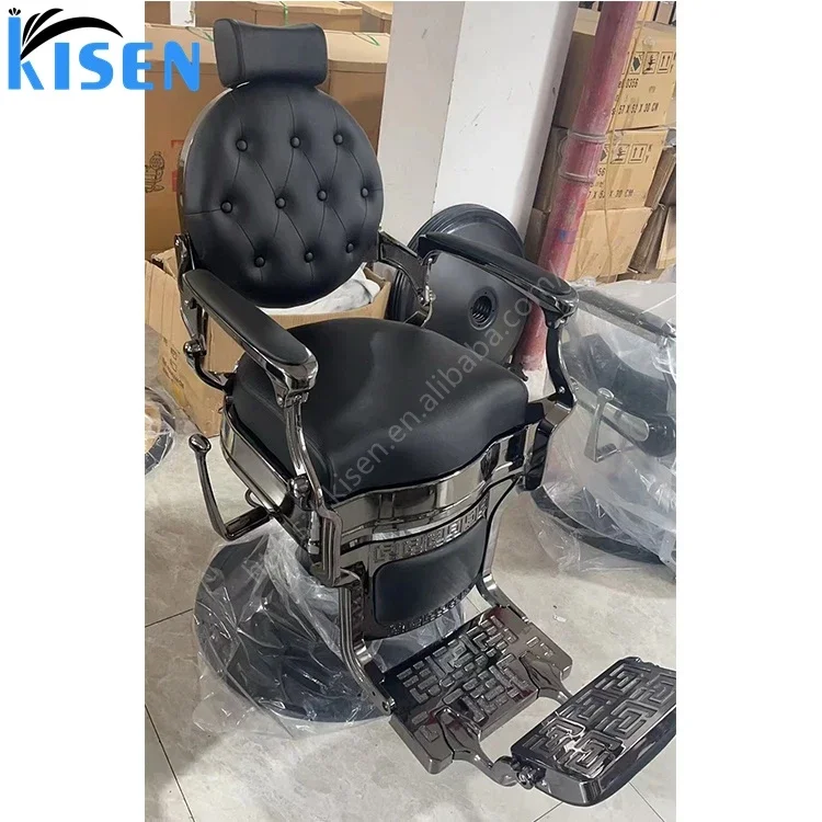 Kisen hair beauty salon barbershop furniture high quality luxury vintage hair facial rose gold metal black barber chair for sale