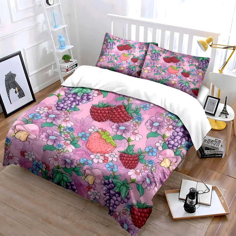 Fruit Floral Decorative Set Soft Skin-Friendly Bedding Set Includes 1 Duvet Cover And 2 Pillowcase, Gift