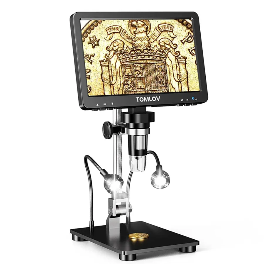 TOMLOV Digital Microscope 7'' DM9 Pro Electronics Microscopes for Repair 1200X Coin View 16MP Professional Soldering Microscopio