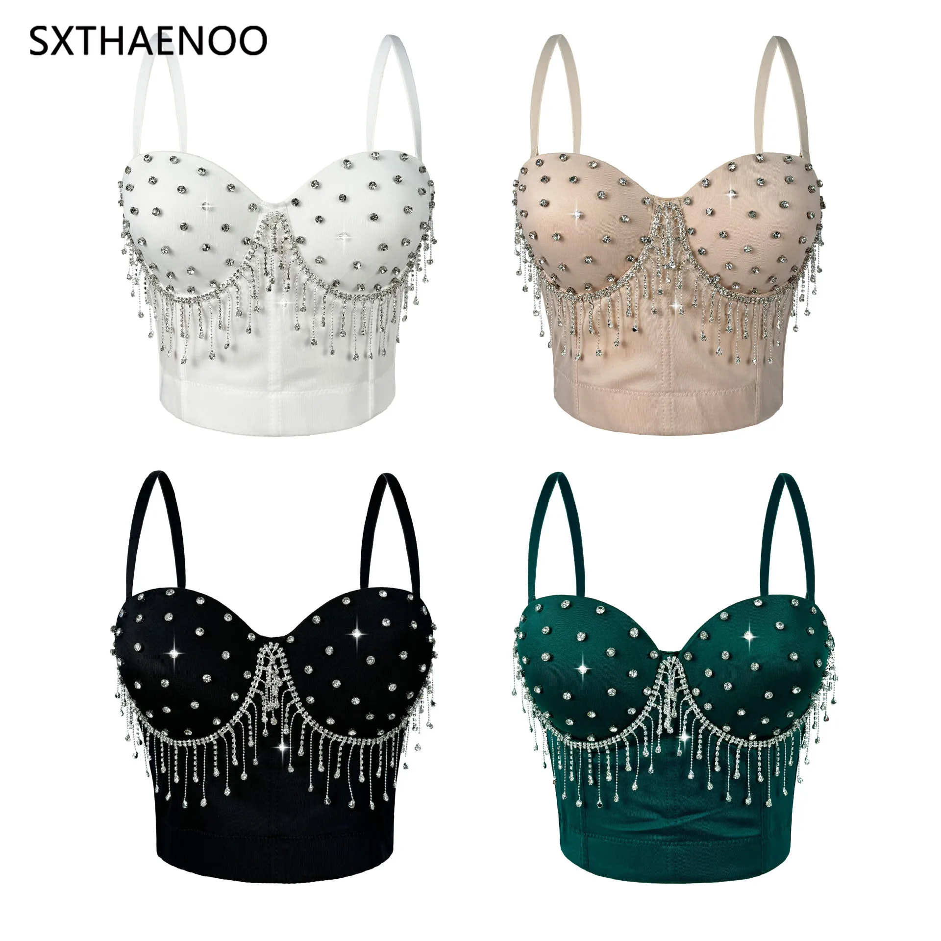 

SXTHAENOO Sexy Bead Tassel Crop Top Women Camis Night Club Party Kpop Corset Crop Top Streetwear Push Up Bustier Bra 2025