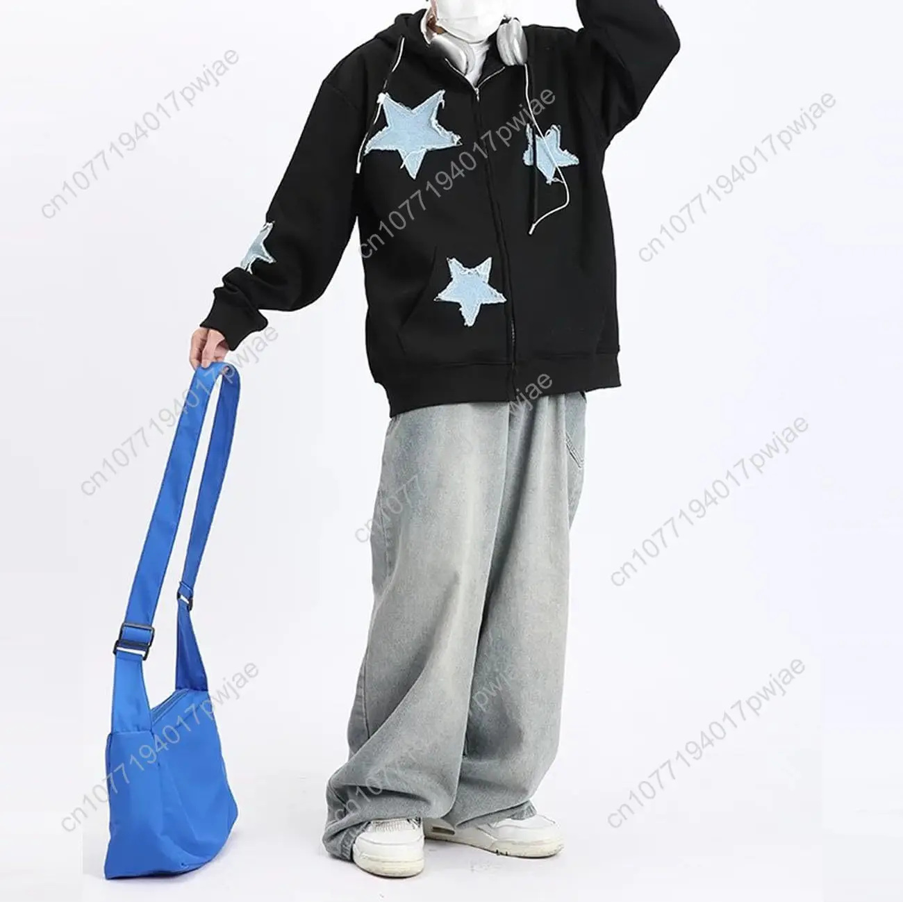 Cute Hoodie Women Men,Star Graphic Zip Up Hoodies Oversize Sweatshirt Harajuku Jacket Streetwear Preppy Clothes