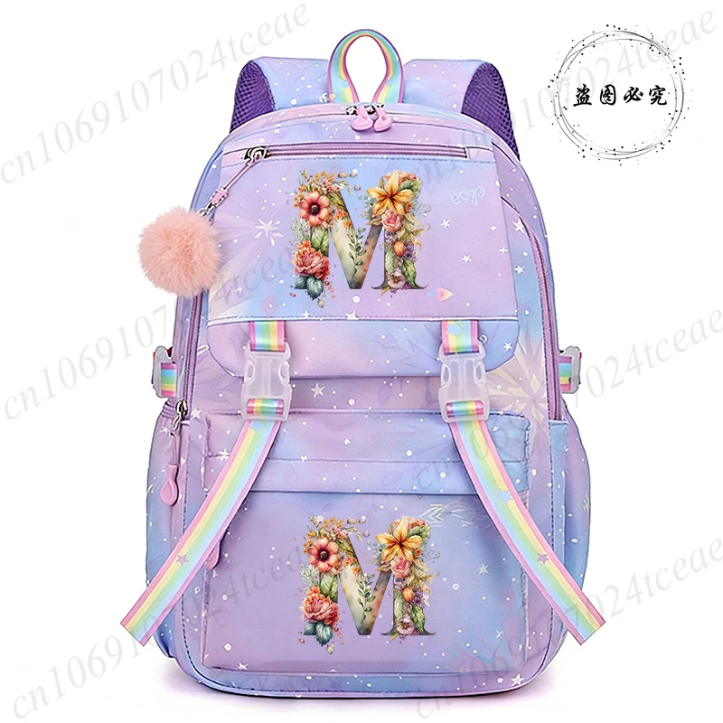 

Shoulder Bag Backpacks Schoolgirl Versatile Backpack Floral Monogram Initial Wildflowers Print Travel Bag Nylon Computer Bags