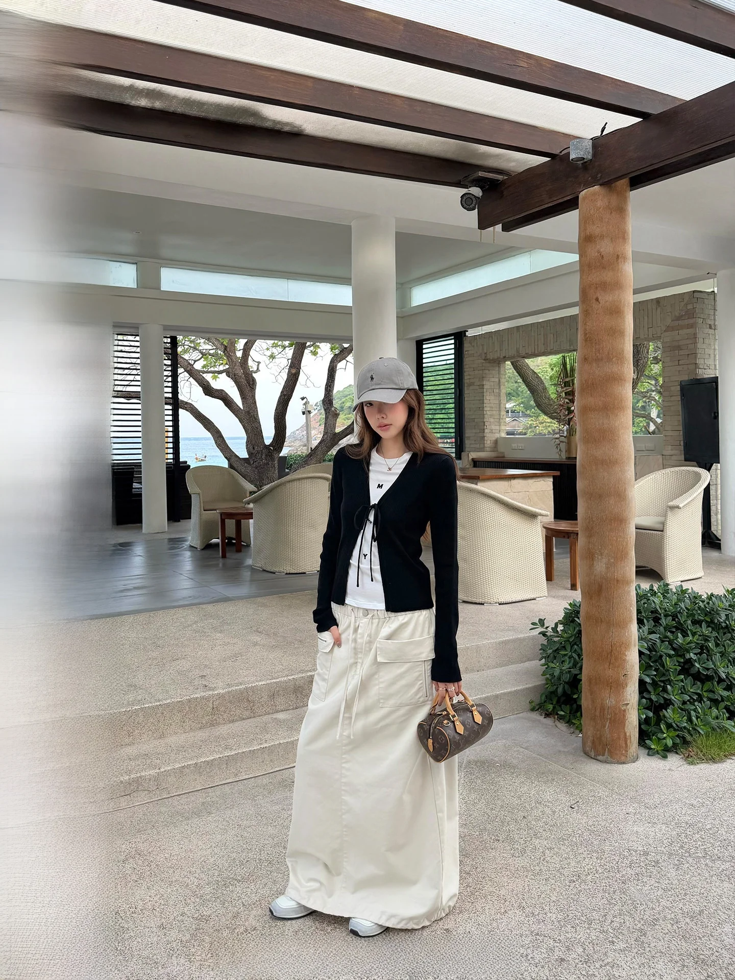 

RanwearLA Street Sle Casual A-Line Skirt Double kets Elastic Waist Workwear f-length Skirts for Young Women