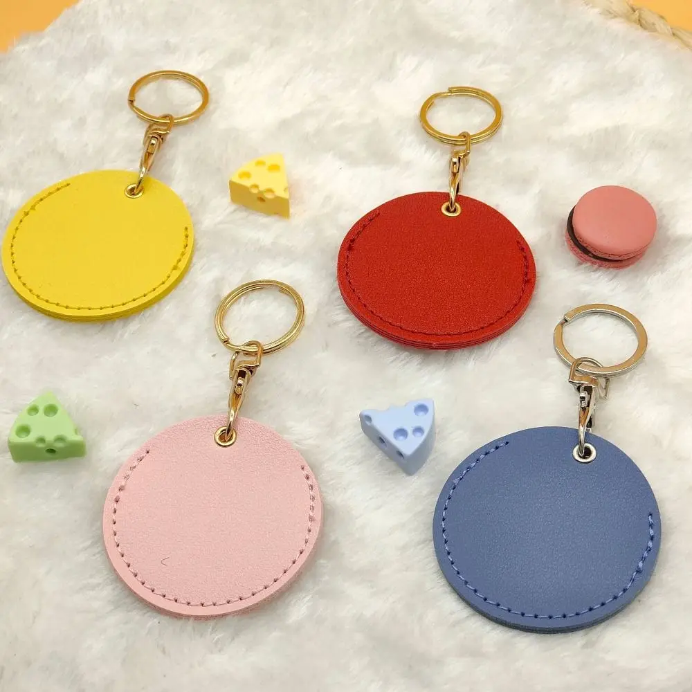 Simple Round Case Key Chain Creative Portable Card Protective Cover Key Ring PU Leather Solid Color Access Control Card Cover