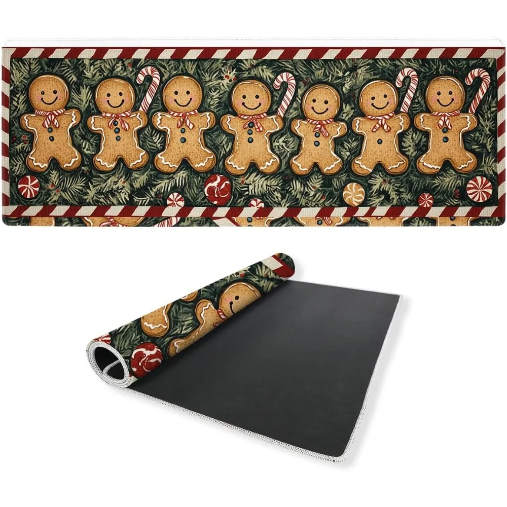 Giant Mouse Pad - Gingerbread Candy Forest Stripe, Desk & Gaming Keyboard Mat, 31.5" x 11.8" for Home Office