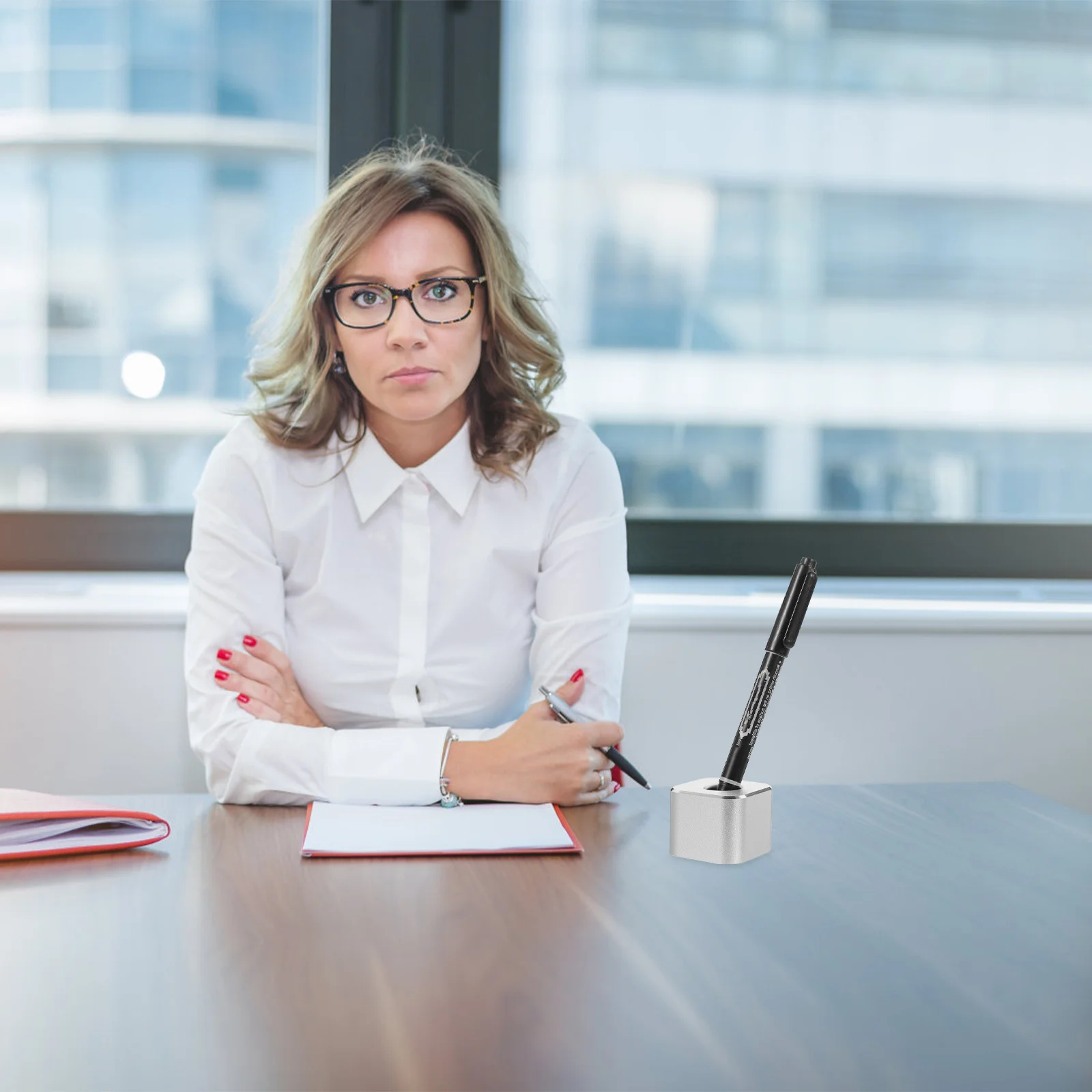 Cube Pen Holder Premium Metal Single Pen Stand For Office Home School Desktop Storage Base Quill-Pen Rest Stand