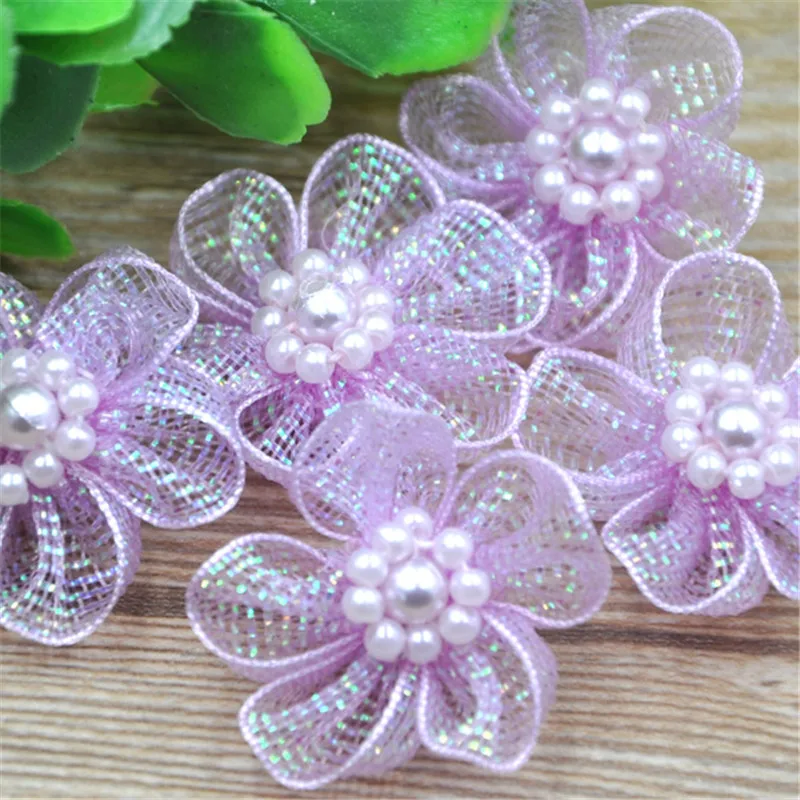 10 pcs Organza Bowknots Headwear Material Rosette DIY Hair-bow Garment Sewing Accessories A011