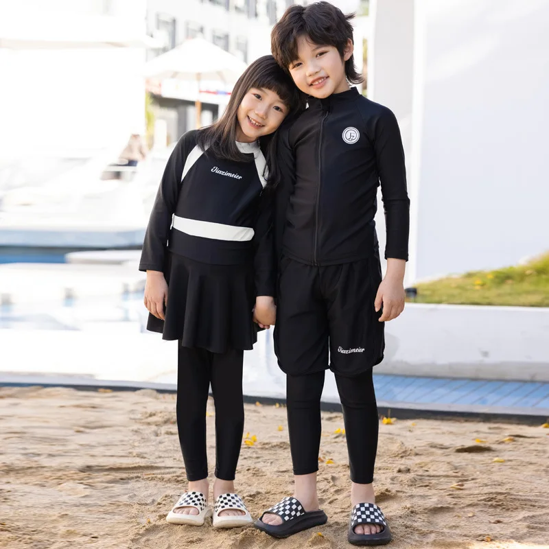 2024 New Kids Girls Boys Swimsuit Long Sleeve pants Sun Protection Swimming Beach Wear Cute and Playful Rash Guard