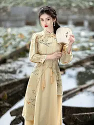 New Spring Long Sleeved New Chinese Style Dress Women's Button Young Qipao Dress Chinese Style Long Sleeved Elegant Dress