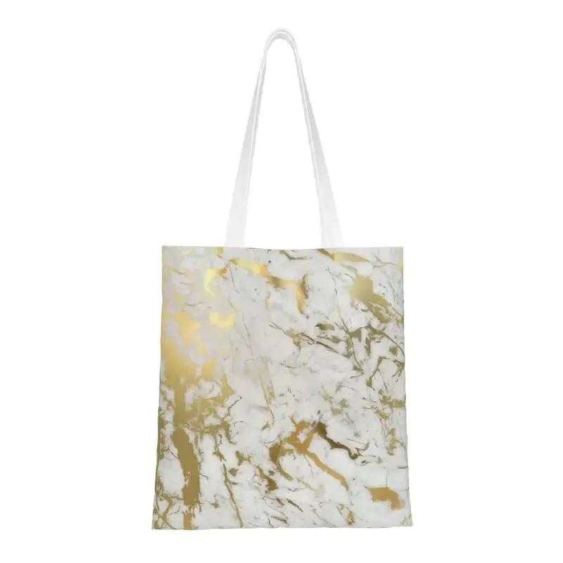 

Custom Gold Marble Texture Canvas Shopping Bag Women Durable Grocery Abstract Modern Geometric Graphic Pattern Shopper Tote Bags