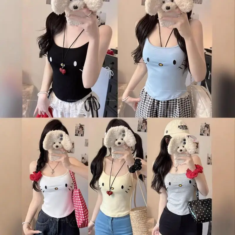 

Sanrio Hello Kitty Tops Soft Women's Summer Fashion Cute Slim Fit Short Sleeveless Women's Clothing Vest Short Style Fashion
