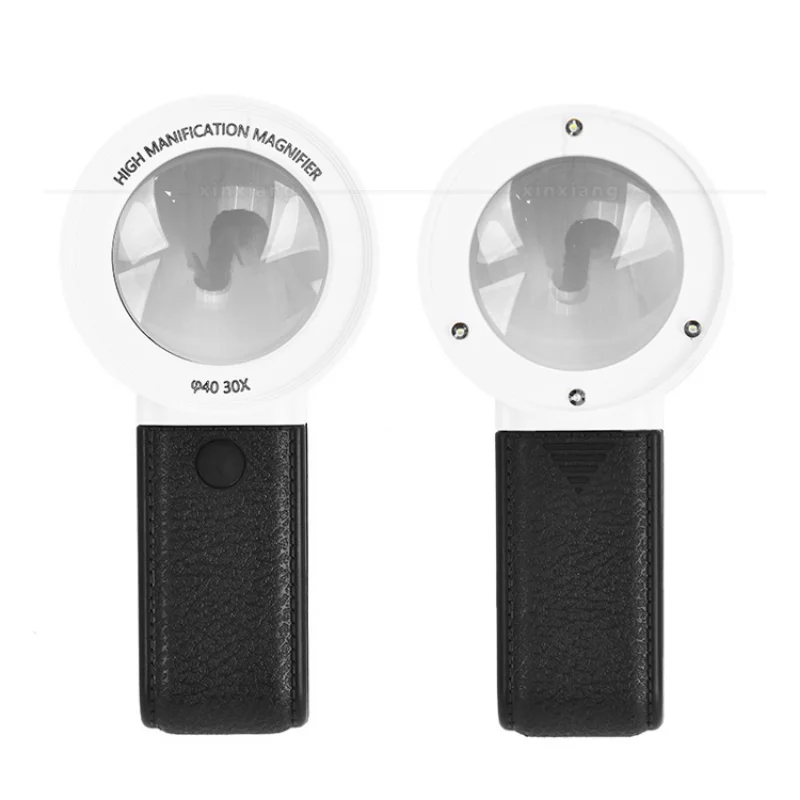 30X Professional Magnifying Glass With LED Light Double Llayer Optical Glass Lens Handheld Loupe Magnifier For Reading Jewellery