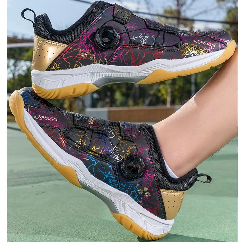 Badminton shoes men's leather surface rotating button feather shoes large size training sneakers breathable