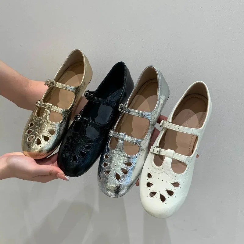 

French Retro Double Buckle Strap Heightened Shallow Mouth Women's Comfortable Single Shoes